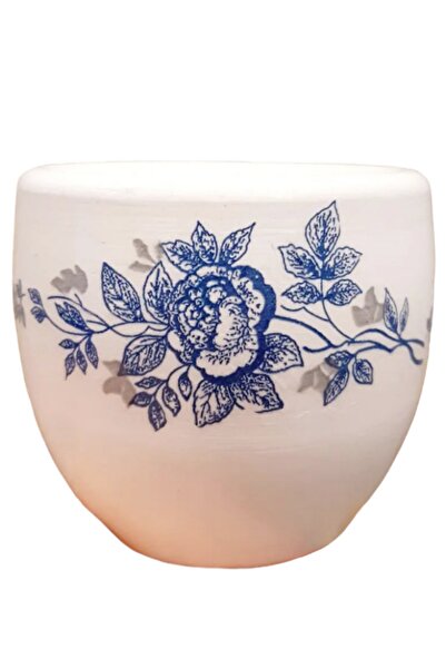 Dekoratif atölye Mavi Gül El Boyama Taş Saksı - Beton Saksı