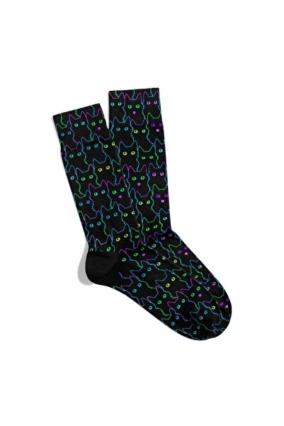 Eğlenceli Çoraplar Eğlenceli Çorap Unisex Halloween Kedi Cat 2 Baskılı Çorap ...