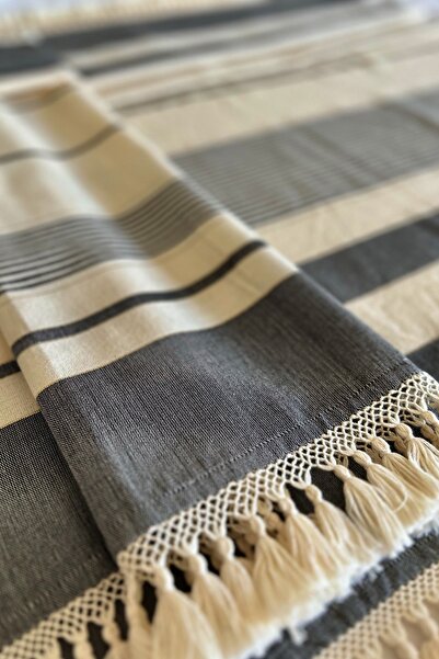 SHAULA %100 Pamuk Elde Dokuma Gold Detaylı Tırnak Bağ Işlemeli Peştamal Ve Pe...