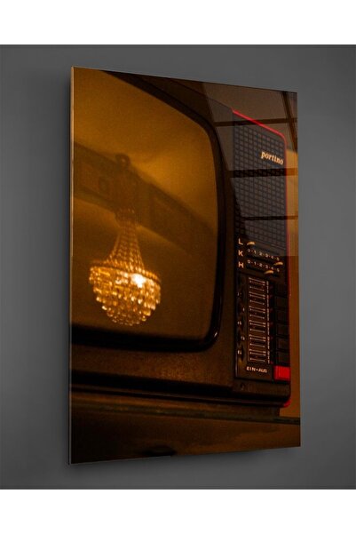 TAULART Televizor antic în formă de tub, pictură verticală pe sticlă