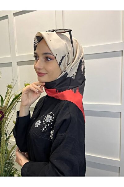 Eflatun Scarf Dijital Baskı Renkli Rayon Eşarp 00749 Kırmızı