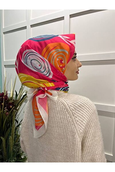 Eflatun Scarf Pamuklu (COTTON) Minimal Çiçek Desenli Eşarp 00747 Beyaz