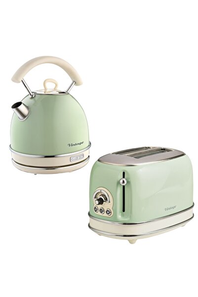 ARIETE Vintage Green Kettle And Two-Chamber Toaster