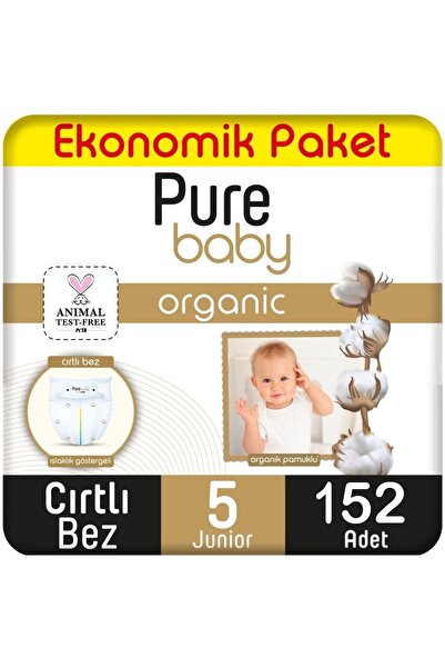 Pure Baby Organik Pamuklu Cırtlı Bez Ekonomik Paket 5 No Junior