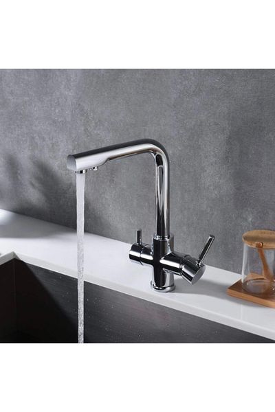 İSAOĞLU YAPI Purified Kitchen Faucet Sink Faucet with Purifier Modern Design Suitable for Purification Devices Silver Color