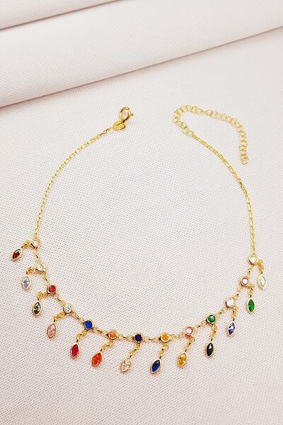 Oruçoğlu Gümüşçülük 925 Ayar Gümüş Gold Kaplama Zirkon Taşlı Kadın Halhal