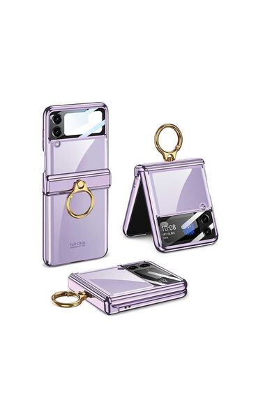Rivor Samsung Galaxy Z Flip 4 Kılıf Lens Korumalı Yüzüklü Renkli Transparan K...