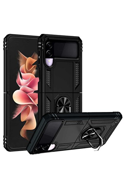 Rivor Samsung Galaxy Z Flip 3 5g Uyumlu Kılıf Military Armour Yüzüklü Standlı...