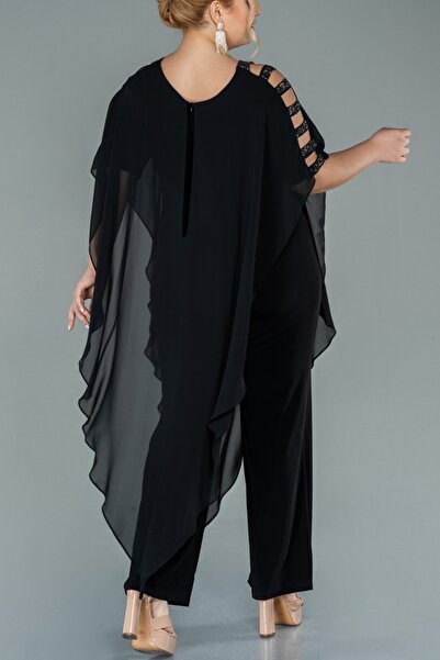 Arden Büyük Beden Abiye Tulum, Şifon Taş Detaylı Yarasa Kol, V Yaka Düğün Elbisesi, Davet, Kokteyl 44-54