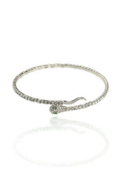 neslyaccessories Silver Zirkon Taşlı Snake Bilezik