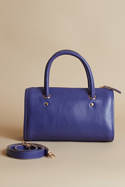 Twinsaction Sisi Hakiki Deri Mor/mavi El Ve Omuz Çantası