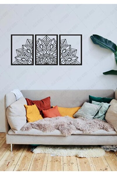 10kdekor Mandala Desen 3'lü Dekoratif Ahşap Tablo