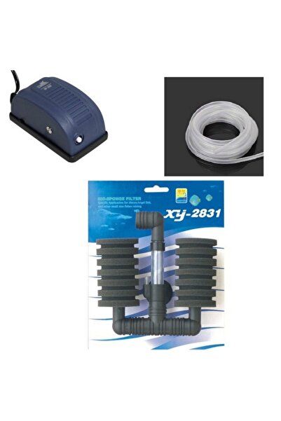 yenisahome XY-2831 فلتر أنبوب حوض السمك مزدوج + محرك هواء + مجموعة خرطوم هواء
