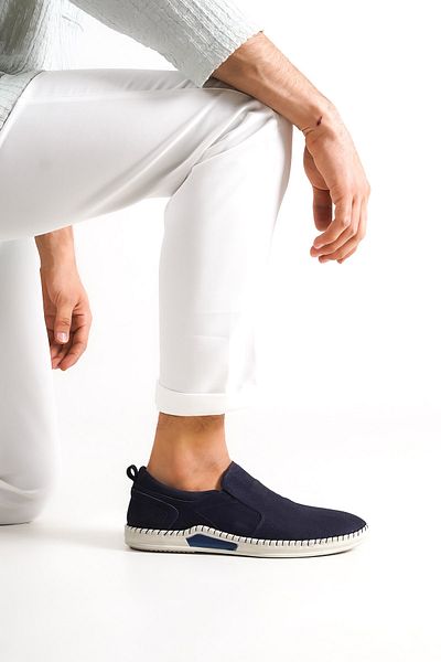 Deripabuc Genuine Leather Navy Blue Nubuck Men's Leather Casual Shoes Mrd15-7015