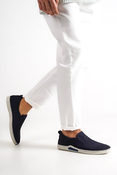 Deripabuc Genuine Leather Navy Blue Nubuck Men's Leather Casual Shoes Mrd15-7015