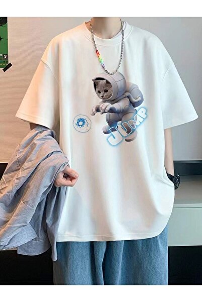 ORLONTEX Φούτερ Unisex White Cat με στάμπα Oversize