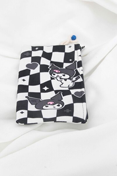 Anime Marketi حامل قلم أو حقيبة مكياج من القماش بتصميم مربع باللونين الأبيض و...