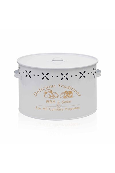 Bayev White Set of 2 Compartments Metal Potato Onion Bowl 6 Lt Large Size Metal Bread Bowl Kitchen Set