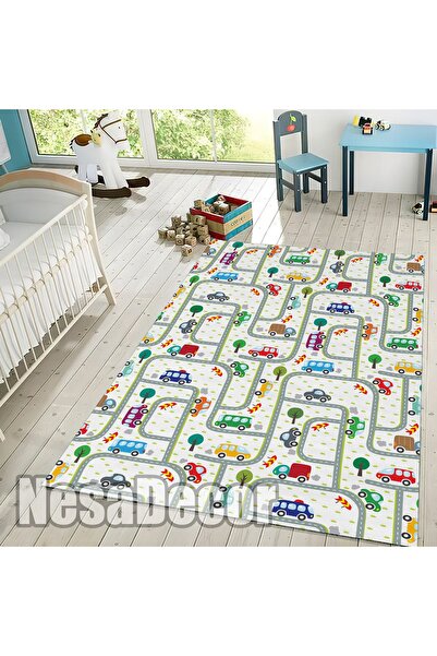 NesaDecor Araba Yolu Modern Eğitici Çocuk Odası Halısı Dijital Baskı Yıkanabi...