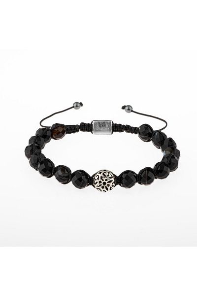 OSMANLI DOĞAL TAŞ Black Eye Agate Natural Stone Silver Men's Bracelet