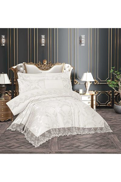 Çeyiz Bahçesi Çeyi Bahçe Mihrimah 9 Piece Dowry Bridal Set Cream