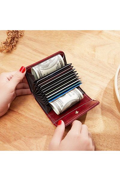 SEGRETO Women's Credit Card Holder Mini Leather Wallet with Ten Compartments