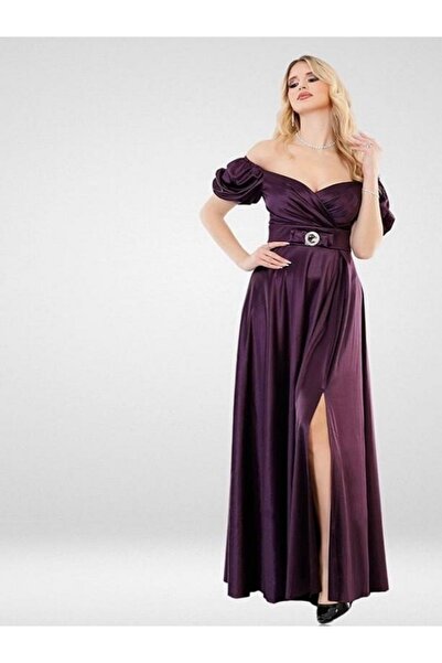 Arin Büyük Beden Beli Fiyonklu Tokalı Uzun Elbise 39513