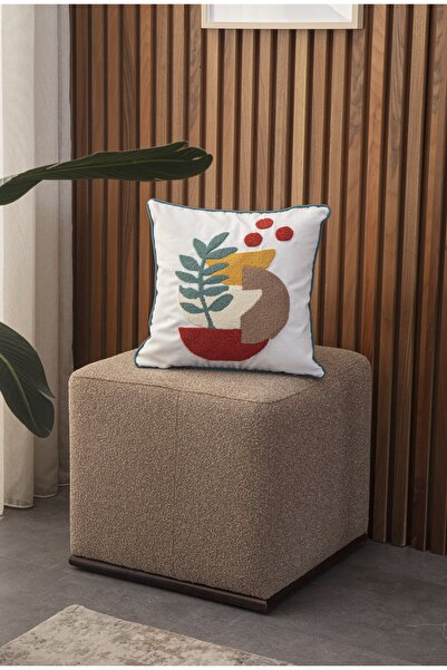 Ottoson Tekli Premium Punch Işlemeli Nakışlı Çiçek Temalı Kırlent Kılıfı