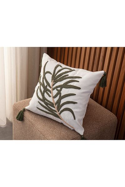 BUGİ HOME COLLECTİON Single Premium Punch Embroidered Embroidered Branch Themed Throw Pillow Cover