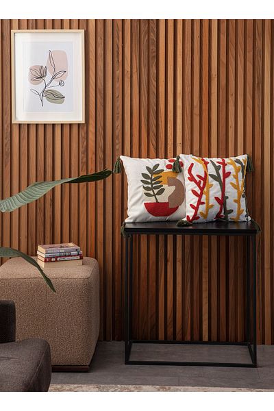 BUGİ HOME COLLECTİON 2-Piece Premium Punch Embroidered Embroidered Branch Themed Throw Pillow Cover