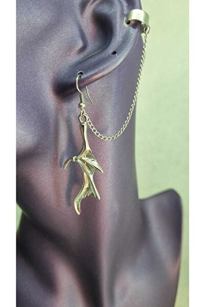 Fugusugu أقراط على شكل جناح الخفاش الأيسر من اللولب القوطي