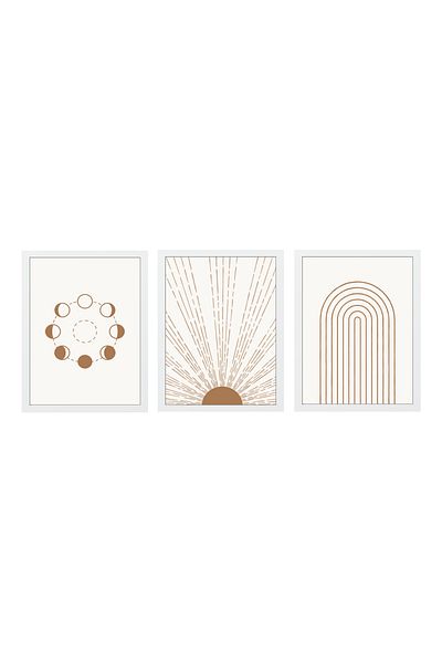 MUNİKA Set de picturi din 3 piese Boho Sun-moon-rainbow cu cadru din lemn
