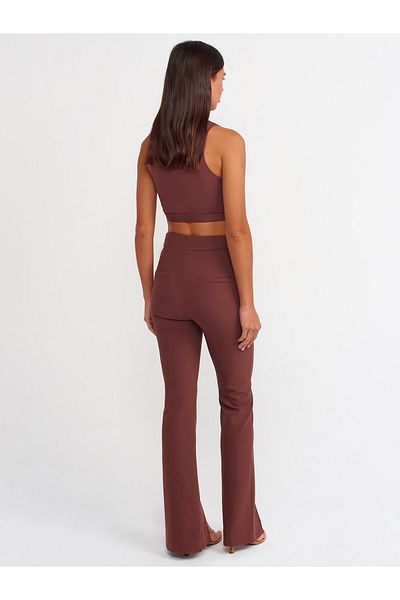 Dilvin 70318 Slit Detailed Trousers-brown