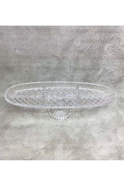 Jenisa Handmade Glass Cage 6 Compartment Boat Footed Serving Plate 41x12 Cm