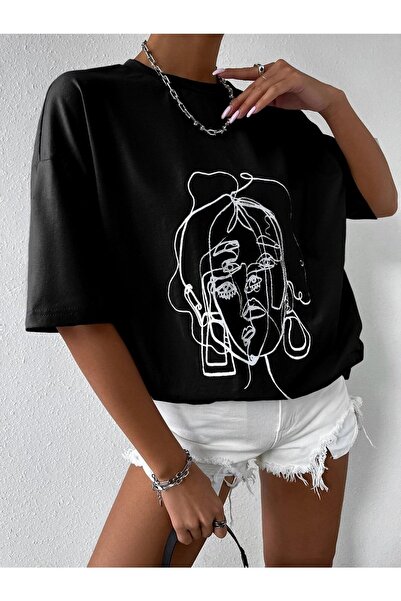 Know Dámské černé tričko s pruhovanou postavou Oversize