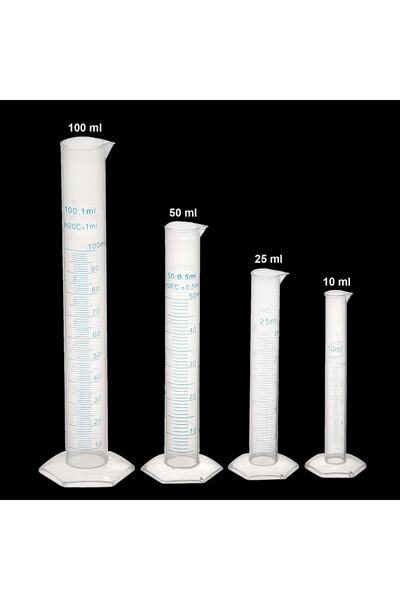 ATEL-SAN Beher Ve Mezür Set / Ölçü Kabı - Plastik Şeffaf (beher + Mezür + Pastör Pipeti + Tüp Fırçası)