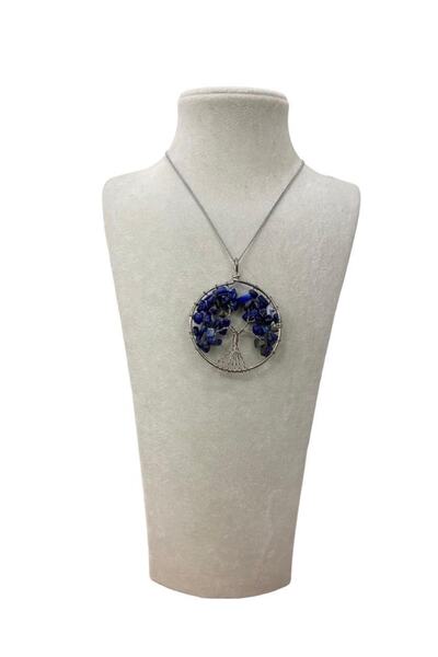 Asya Gems قلادة من الأحجار الكريمة الاصطناعية لشجرة الحياة من اللازورد الملفو...