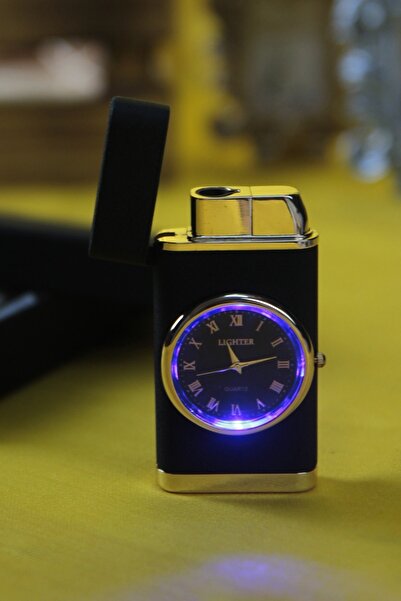 moryconcept Çakmak Saatli Işıklı Özel Kutulu Mat Siyah