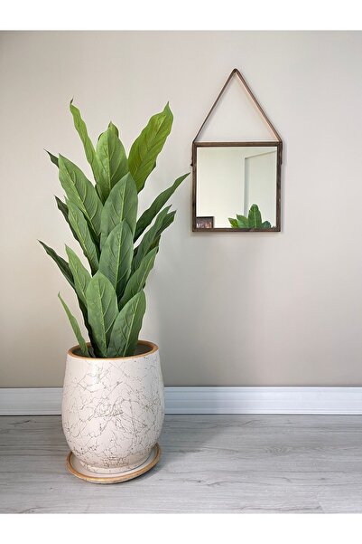 odka 40litre Armut Saksı Tabaklı Yükseklik:40cm Çap:32cm Mia Ekru-gold Mermer...