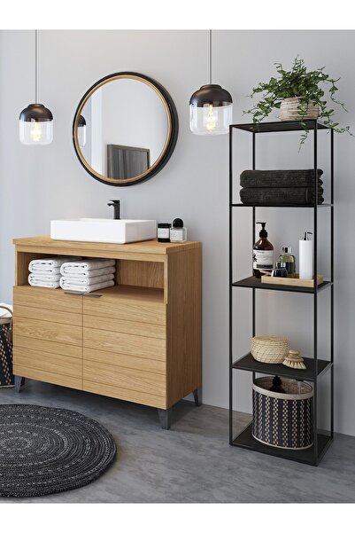 MERZANA Lizbon Metal Banyo Rafı, Metal Kitaplık, Köşe Rafı