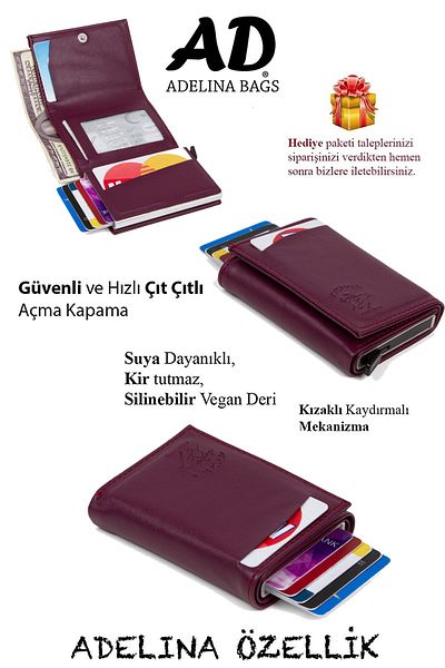 Newish Adelina Purple Nova Leather Mechanism Automatic Slide Card Holder Wallet (7CMX10CM)