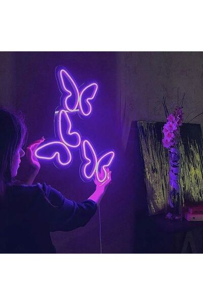 dekoraven Kelebek Neon Led Dekoratif Aydınlatma (60x30cm)