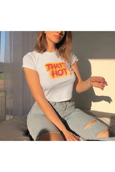 Touz White Crop - Blunt Blunt That's Hot! Πορτοκαλί τυπωμένο