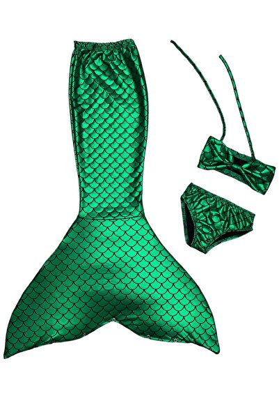 Eke Tekstil Kız Çocuk Deniz Kızı Kostüm Bikini - Mayo Çok Renk Geçişli Balıksırtı