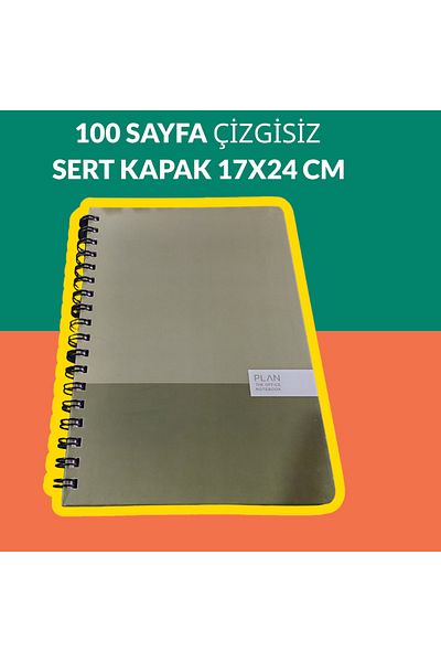 SEYFİKİRTASİYE 17x24 سم غير مبطن 100 ورقة خطة غطاء صلب سلك دفتر 60 غرام صفحة بيضاء