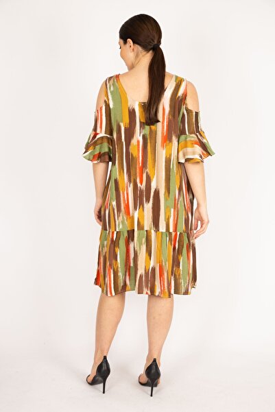 Şans Γυναικείο φόρεμα πλαϊνής τσέπης από ύφασμα βισκόζης 65n36068, γυναικείο χακί πλεονάζον μέγεθος