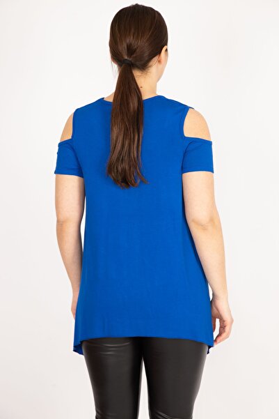 Şans Жіноча блуза великого розміру з відкритими плечима та асиметричним кроєм з віскози 65n36089