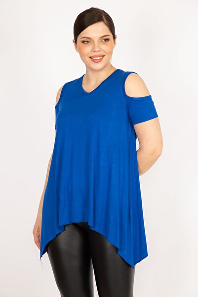 Şans Жіноча блуза великого розміру з відкритими плечима та асиметричним кроєм з віскози 65n36089