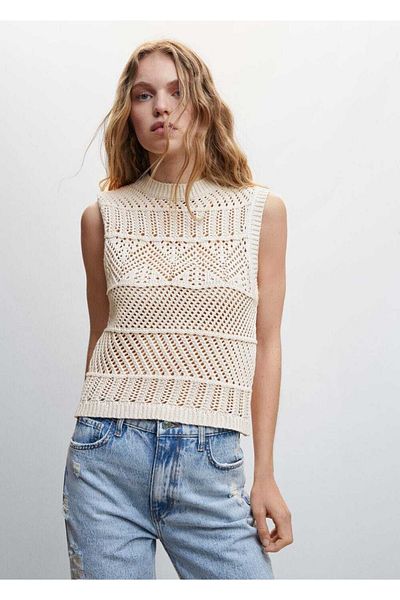 MANGO Woman Openwork Knitted Cotton Top
