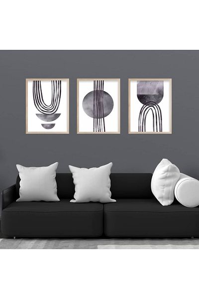 MUNİKA Set de picturi din 3 piese cu forme abstracte cu rame din lemn
